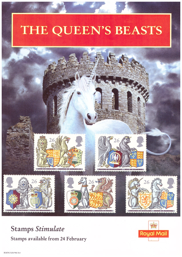 (image for) 1998 The Queen's Beasts Post Office A4 poster. RMN/325/98/A4.